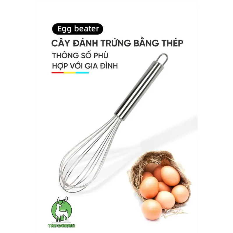 Phới đánh trứng bằng tay thép không gỉ đủ size - THE GARDEN 1