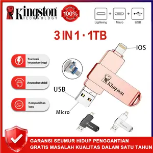 Kingston 3-in-1 Flashdisk 1TB OTG Flash Drive 32GB 64GB suitable for iPhone/iPad/PC mini metal pen drive flashdis（IOS/Micro/USB)