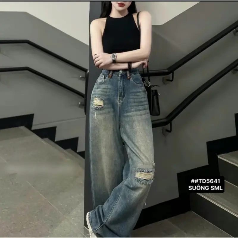 Quần jean bò ống rộng suông xuông nữ jeans cạp cao phong cách jeanshop_0603 ms14 Pants Women 6