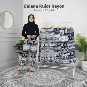 Celana Gajah Panjang Kulot Unisex Bahan Rayon High Waist Nyaman – Size Reguler & Jumbo |  Karet Melar Fit Loose Variasi