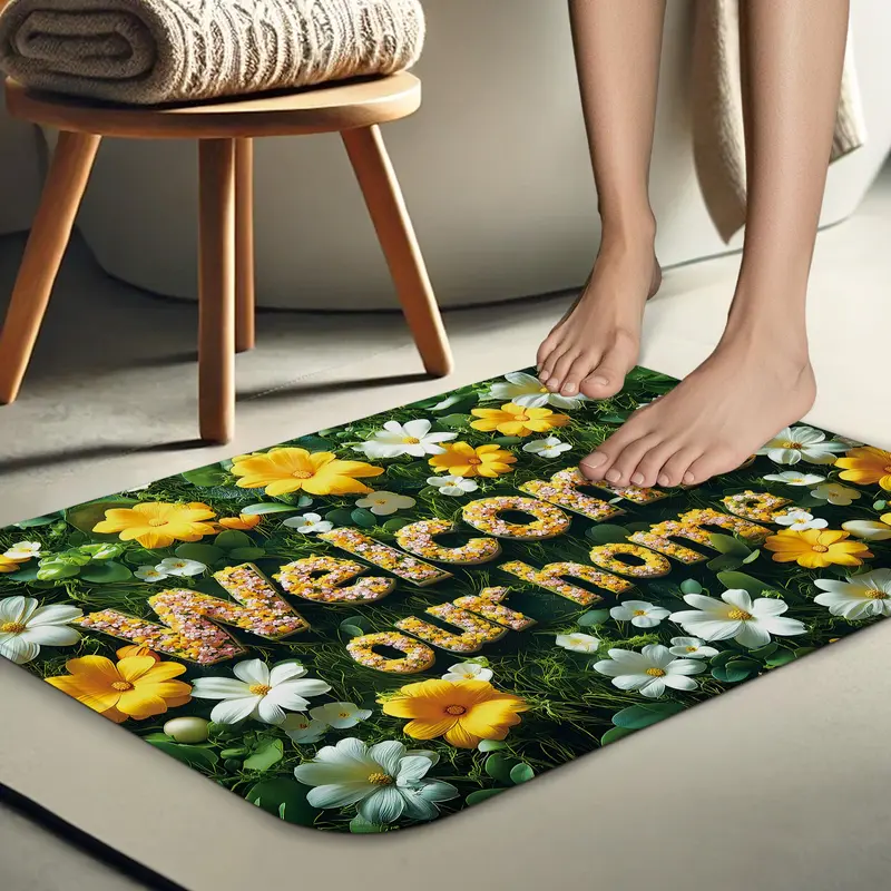 Flower Pattern Bath Mat, 1 Count Non-slip Bath Rug, Washable Bath Mat for Home Bathroom Kitchen Doorways Decor 3