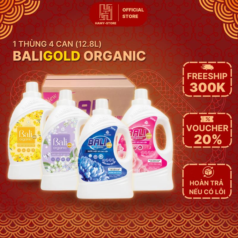 [1 Thùng 4 Can]: Nước Giặt Xả Bali Gold Organic 3.2 Lít Hương Thơm Dịu Nhẹ, Đậm Đặc, Lưu Hương Lâu Làm Sạch