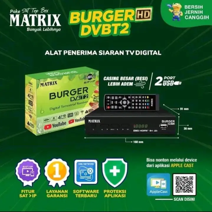 Set Top Box Matrix Burger DVB T2 Siaran TV Digital Bisa Untuk TV Tabung/LED