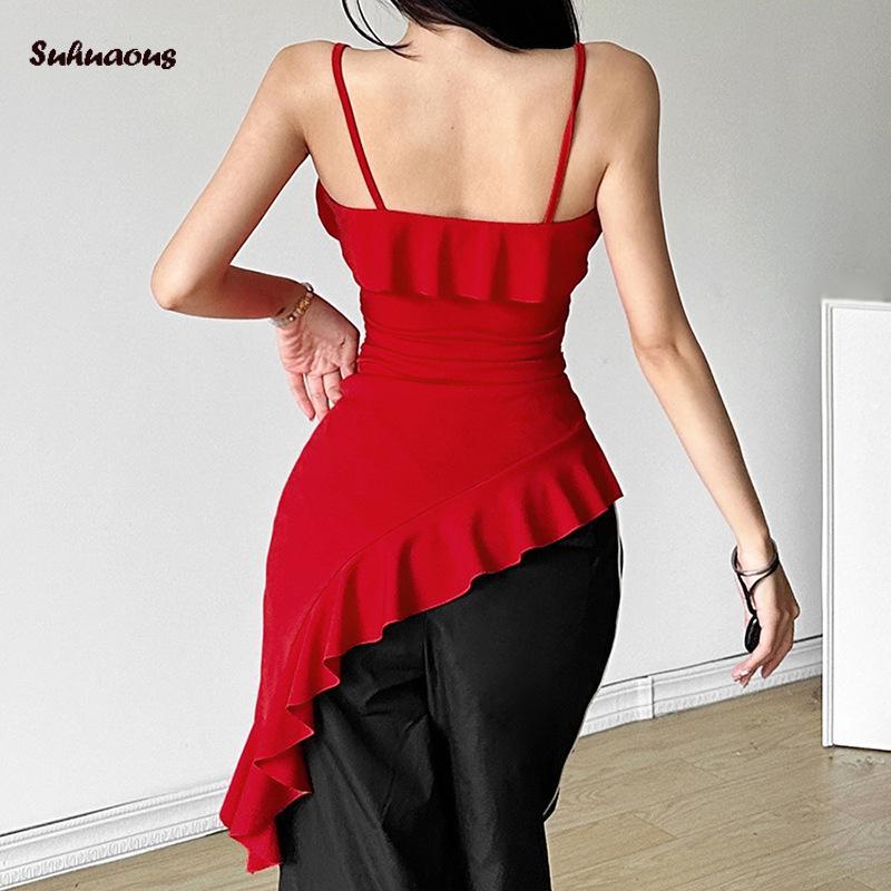 Product Introduction of Women Cami Dress Solid Color V-Neck Sleeveless Backless Dress Mini Dress Bodycon Dress Irregular Ruffles Dress 32