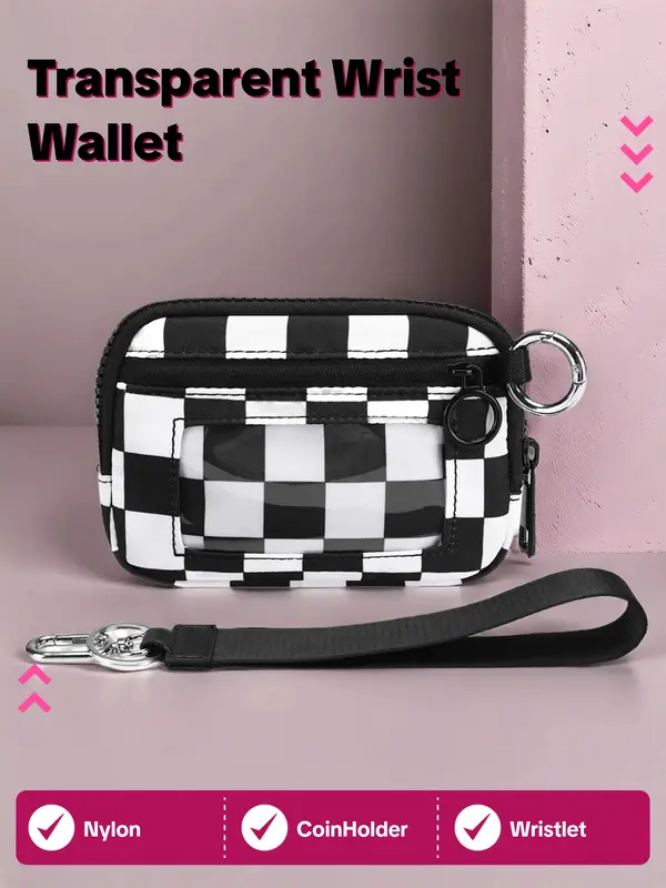 Fashionable Checked Pattern Clear Window Design Wristlet, Casual Versatile Zipper Coin Purse for Women, Trendy All-match Bag for Daily Use 0