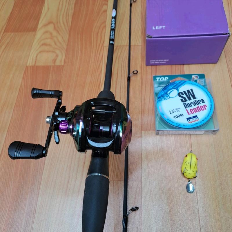 combo cần câu lure sói đen  kèm máy ngang titan ánh tím và phụ kiện Fishing Bắt Cá