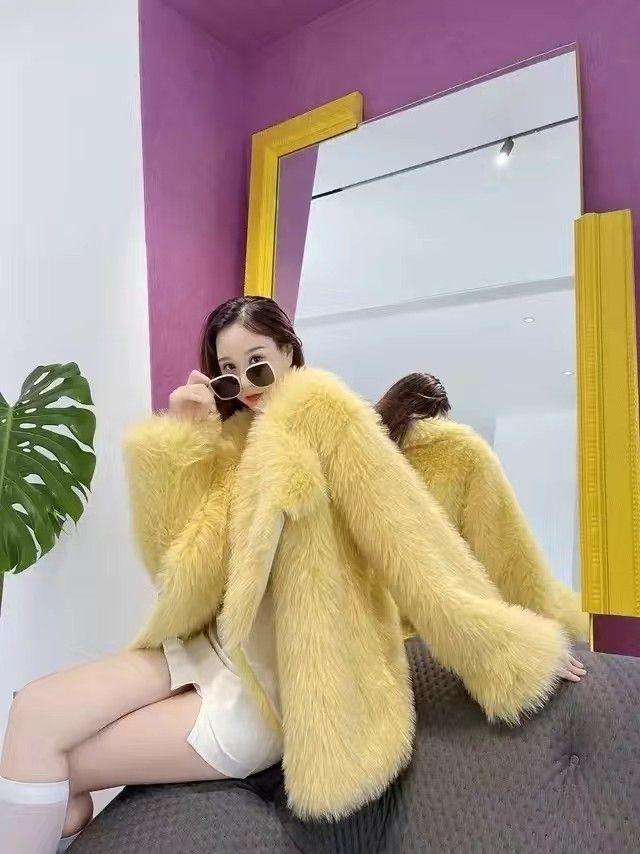 Product Introduction of 2024 New Imitation Fox Fur Slim Fashion Mid-Length Suit Fur Young Environmental Protection Fur Plush Coat for Women 9