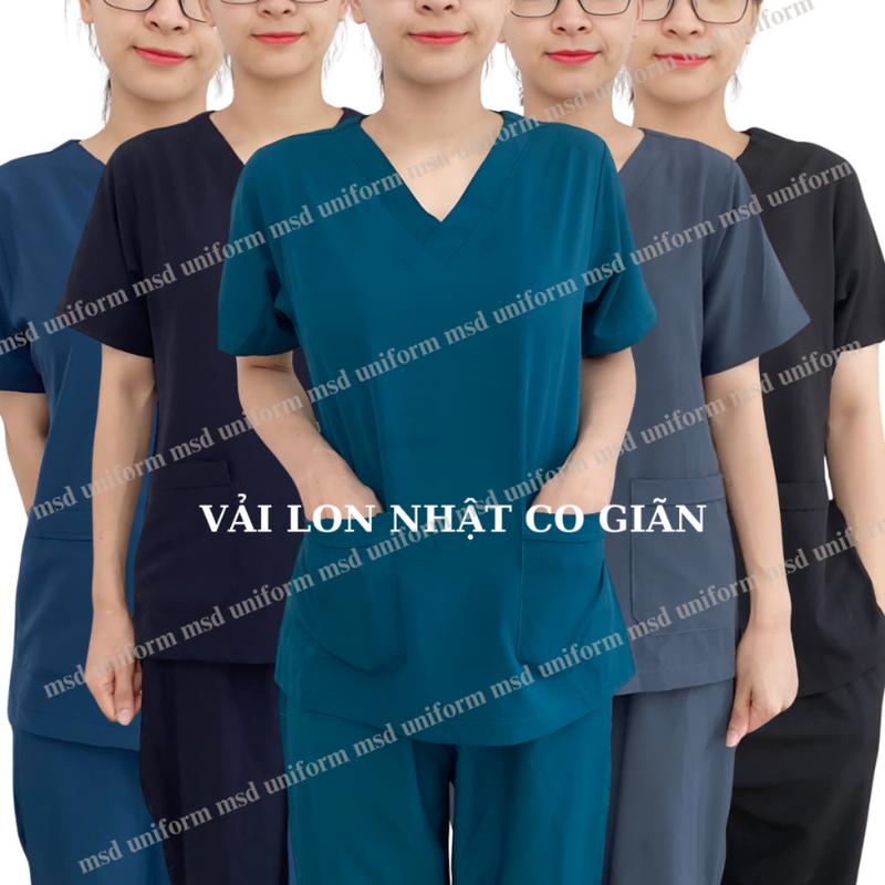 Giá Xưởng - Bộ Scrubs Bác sĩ Vải Lon Co Giãn Đồng phục Spa Phòng khám Blouse Nữ quần áo cổ tim Dược sĩ Điều dưỡng hàng đẹp Women Top đồng phục scrub scotim Pants