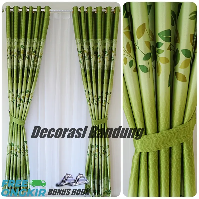 Gorden Pintu Kamar Tidur Aesthetic Blackout Import Printing Hijau Model Smokring 0