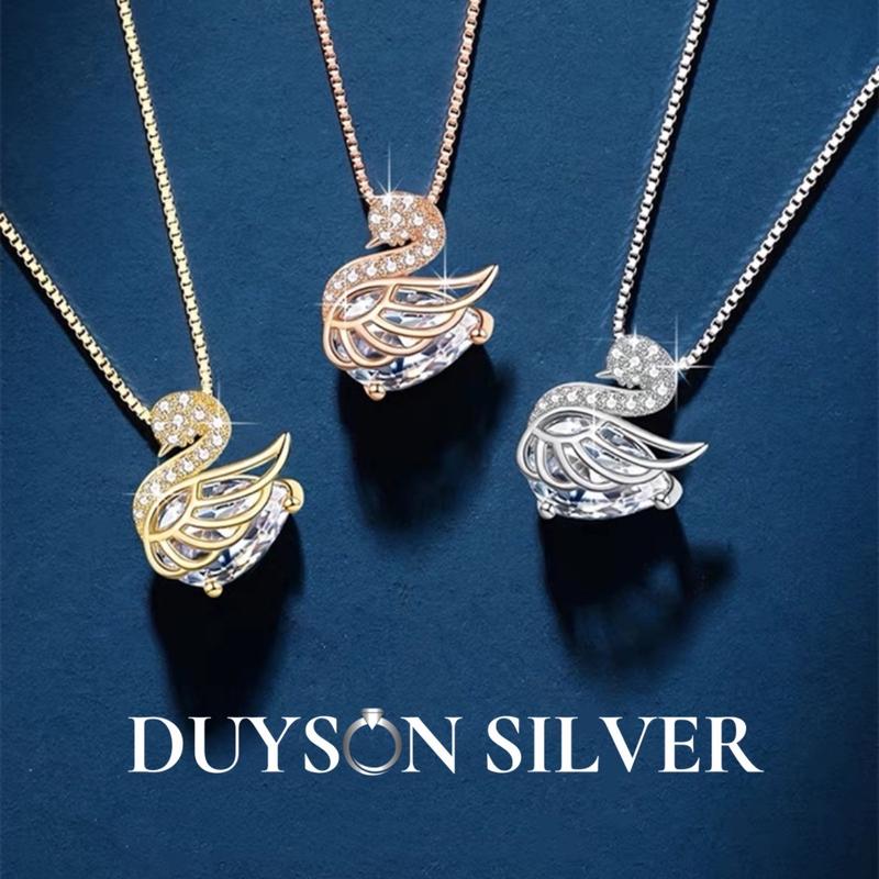 Dây chuyền bạc Ý 925 thiên nga mạ vàng DUYSON SILVER, vòng cổ bạc nữ cao cấp đính đá CZ 5A [DCXK3]