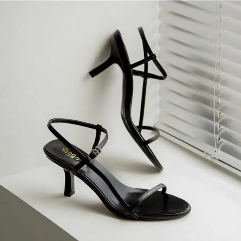 Sandals Women's 2024 New Summer Slim Heel One line Buckle High Heel Sandals Open Toe Korean Edition