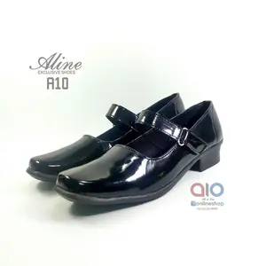 ALINE SEPATU PANTOFEL PASKIBRA Hitam Kilap Glossy Hak 3 Cm Paskibraka Paskib Wanita A10 Heels Shoes