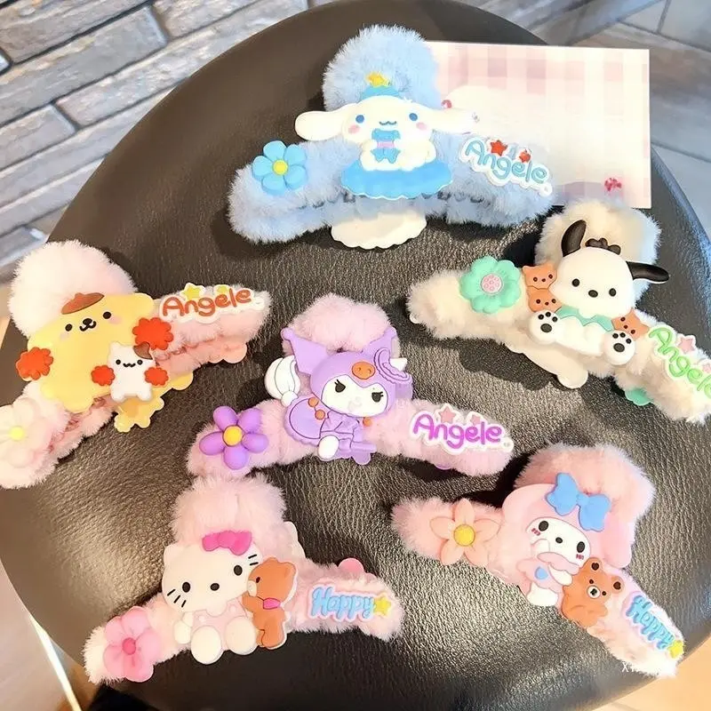 Kẹp Tóc Nhồi Bông Sanrio Hoạt Hình, Thiết Kế Dễ Thương, Có Kuromi, Cinnamoroll, Melody Và Kẹp Cá Mập, Cỡ Lớn, Thời Trang, Dành Cho Bé Gái, Kẹp Lấy, Phụ Kiện Tóc Women Cua