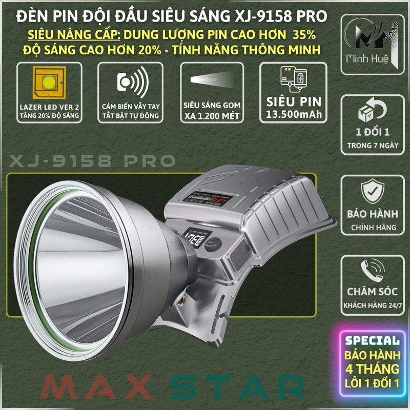Đèn pin đội đầu XJ 9158 PRO siêu nâng cấp ánh sáng nâng cấp pin nâng cấp độ sáng sạc nhanh trạm sạc dự phòng thời gian soi sáng lên tới 17 giờ