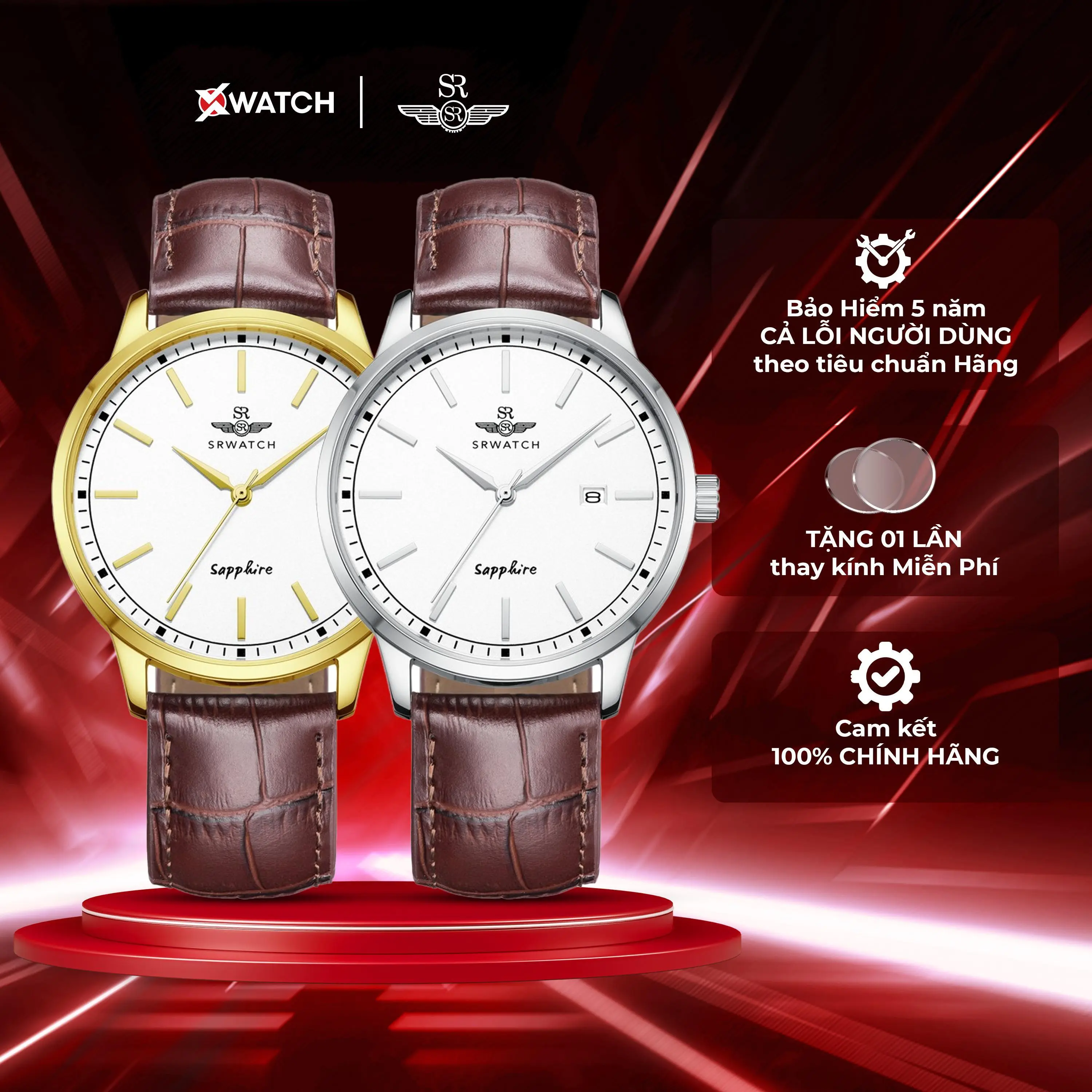 Đồng hồ đeo tay nam SRWATCH SG3008 máy Quartz, dây da, vỏ thép không gỉ mạ vàng, kính Sapphire, lịch ngày chính hãng Nhật Bản