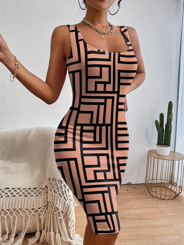Casual Geometric Print Backless Contrast V Neck One Step Skirt Dresses(Two ways to wear) Casual Geometric Print Backless Contrast V Neck One Step Skirt Dresses(Two ways to wear)