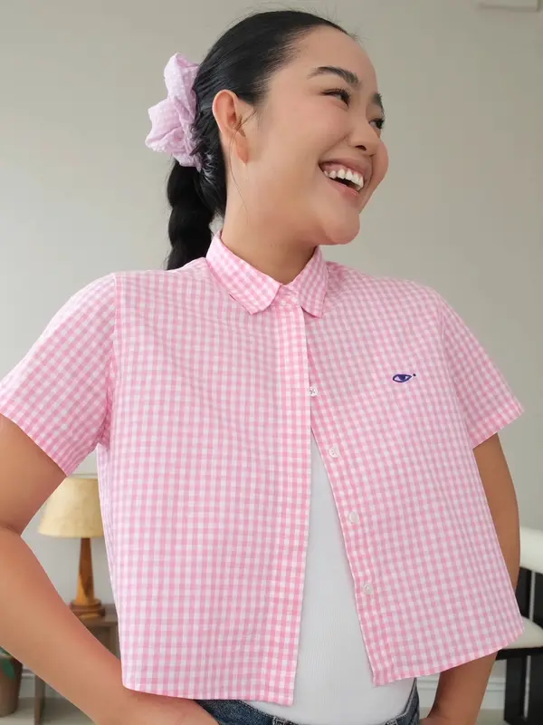 TheBlueTshirt - Áo sơ mi tay ngắn sọc caro phom ngắn cho nữ - BlueMade Boxy Shirt - Boxy 1