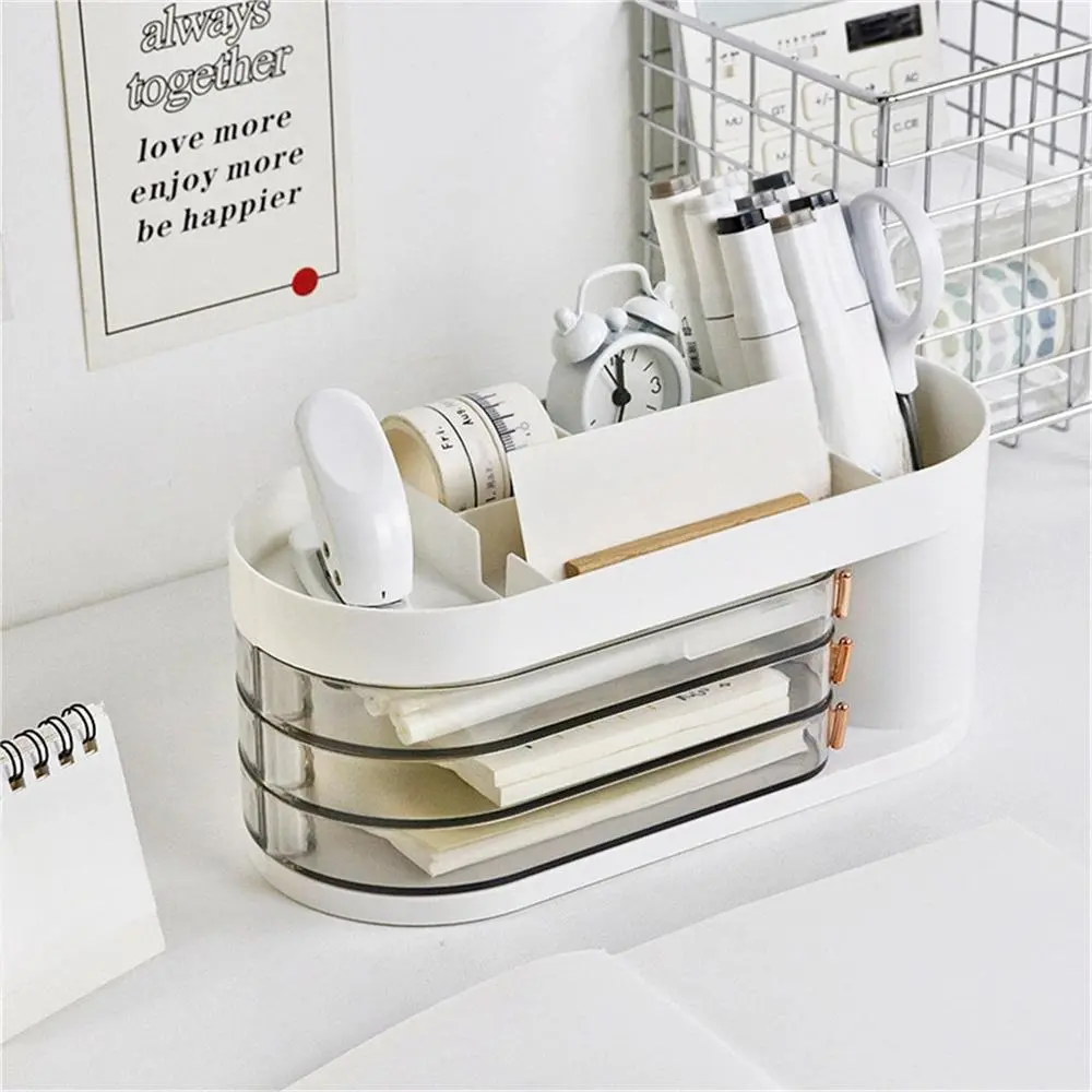 Rotatable Desktop Storage Box, 1 Count Multi-compartment Stationery Makeup Brush Storage Box, Desk Organizer for Home Office School