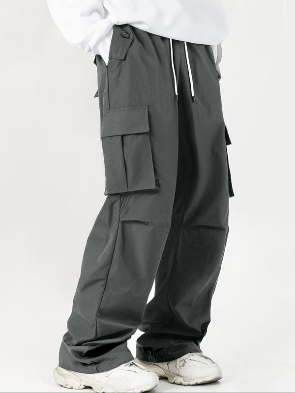 Men's Solid Flap Pocket Cargo Pants, Regular Fit Casual Fashion Trousers for Daily Wear, Men's Bottoms for All Seasons 8