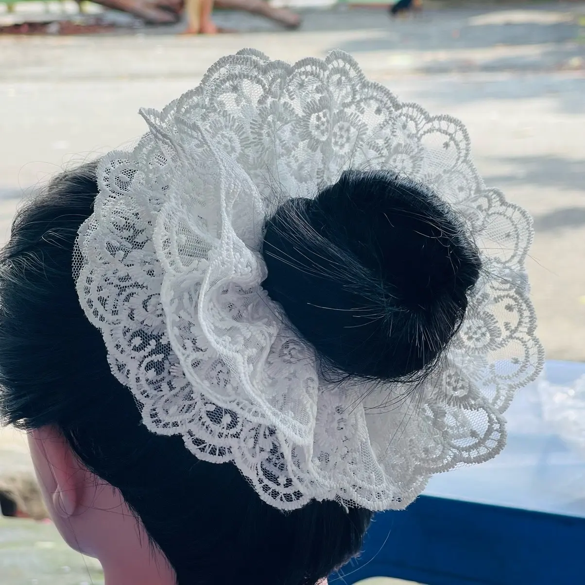 Scrunchies cột vải ren thêu 4 lớp nhiều màu sắc size 16_18cm bồng bênh cho các nàng lựa chọn
