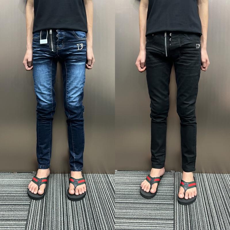 Quần Jean đen và xanh trơn dập nhăn khoá lệch thêu D/2 from dáng dễ phối đồ Nam Menswear