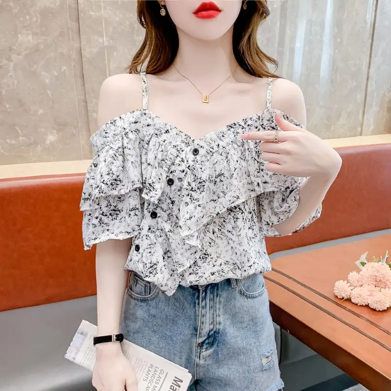 Áo Sơ Mi ngắn Tay Trễ Vai Thời Trang, Dành Cho Nữ, Phong Cách Pháp, Áo Hai Dây Xếp Nhún, Thích Hợp Cho Mùa Hè, Hàng Mới Về Năm 2025, Được Thu Thập Bởi 1476 Người