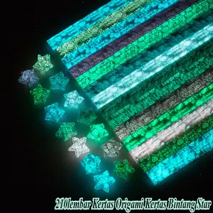 [READY] 210 Pcs Kertas Origami Bintang Glow In The Dark Menyala Dalam Gelap - Origami Star Strips Aesthetic 10 Warna - Hadiah DIY Kado Romantis Viral