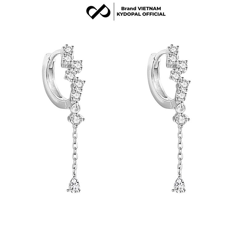 Khuyên tai bạc tròn nữ KYDOPAL tua đính đá dài cá tính sang trọng trang sức 925 cao cấp - PAL9B9K8B