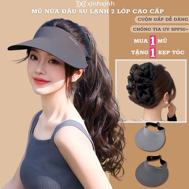 Mũ Che Nắng Nửa Đầu Chống Tia UV Cao Cấp Tặng Kèm Kẹp Tóc Cuộn Gấp Thoải Mái Dễ Dáng Phối Đồ