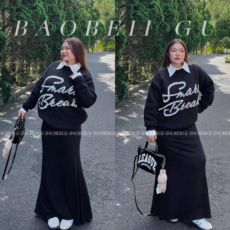 BAOBEII.GU Chân Váy Aly Dáng Dài Đuôi Cá Gọn Dáng Có Bigsize Màu Đen Chất Liệu Tăm Hàn Co Dãn Siêu Tốt Phù Hợp Cho Phong Cách Thời Trang Thoải Mái