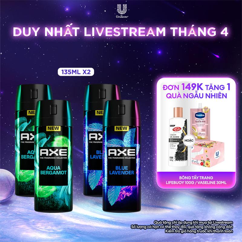 Combo 2 Xịt thơm nước hoa cao cấp AXE 135ml, Fine Fragrance mist lưu hương tinh tế và khử mùi lên tới 72h [1]