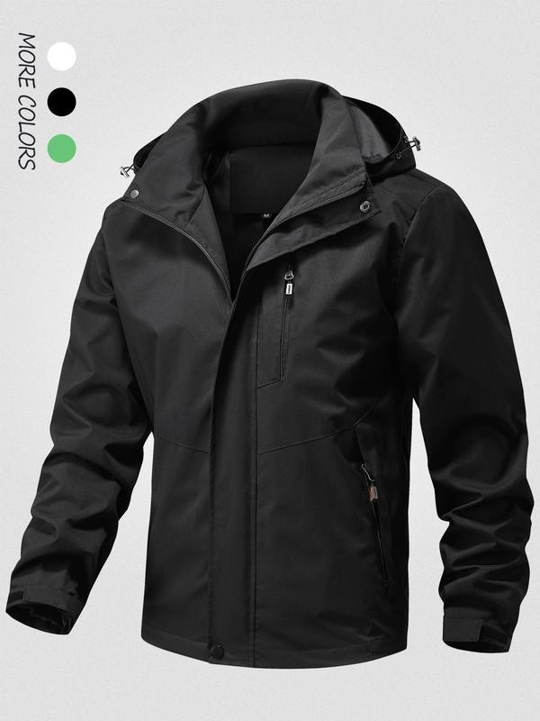 Men's Solid Zip Up Detachable Hooded Jacket, Regular Fit Casual Long Sleeve Outerwear for Fall & Winter, Men's Clothes for Daily Wear 3