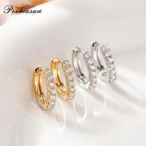 Anting Jepit Baris Satu Permata Lapis Emas Dan Perak Perhiasan Wanita