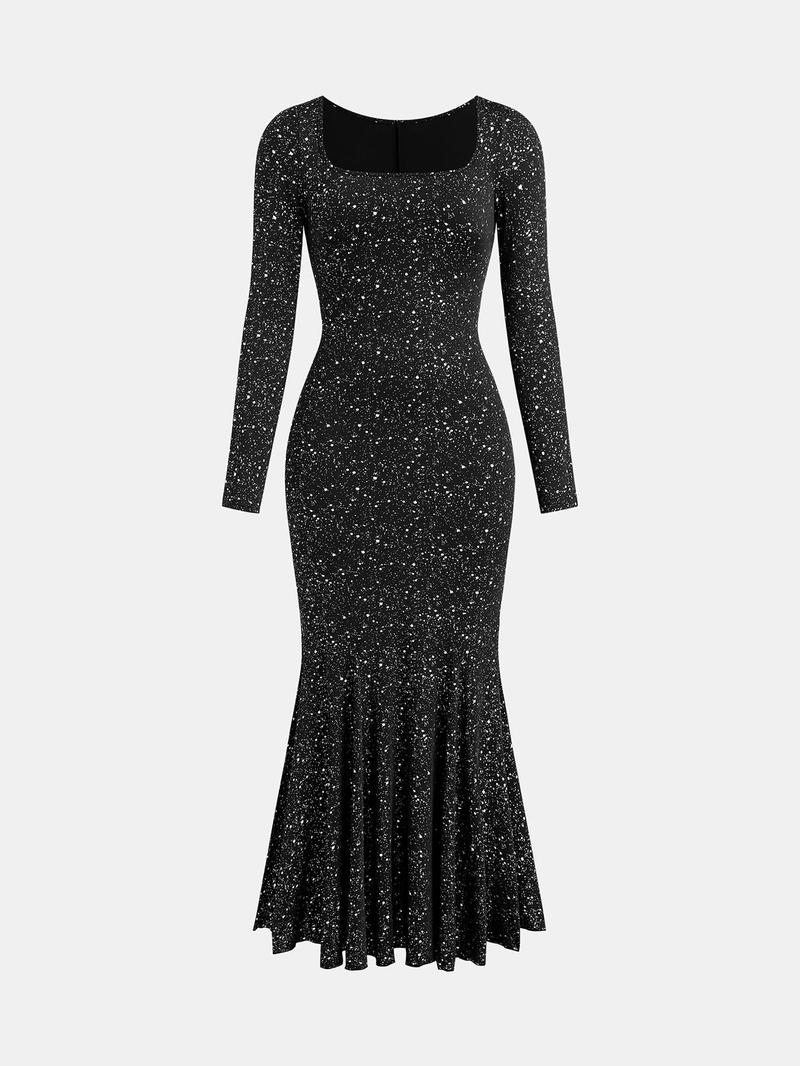 Product Introduction of YOZY Women's Glitter Mermaid Dress, Elegant Square Neck Long Sleeve Evening Party Gown, Ladies Clothes for All Seasons 3