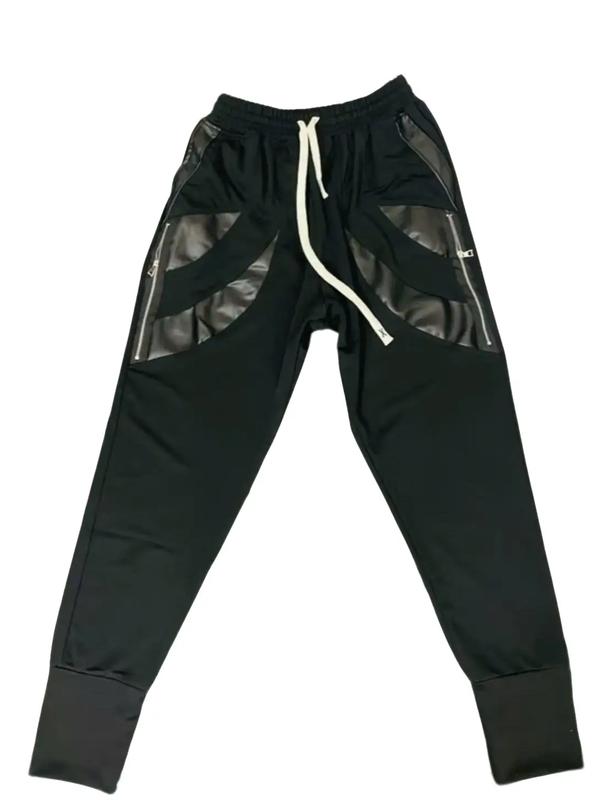 Quần Jogger Nam Quần boy phố phối 6 miếng da Chất vải dày dặn Cạp Chun Túi khóa Ống Chun Ôm Chân(35.95 kg) Menswear Trang Phục Sport Tập Yoga Tập Yoga Tập Gym Gym