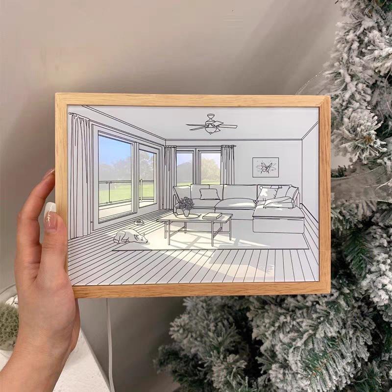 Tranh led 3D có bóng đèn treo tường, Tranh bật đèn decor phòng ngủ để bàn 24x33cm Chống Nước Decor Tường