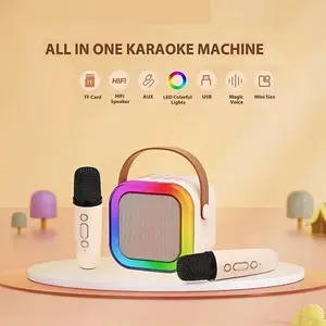 CLAIYDREAM KTV 12 Mini Speaker Bluetooth Karaoke 2 Mic Set Salon Bluetooth bt Speaker karoke With Microphone 3D Stereo Wireless Led Bass Jam Plastik Ponsel