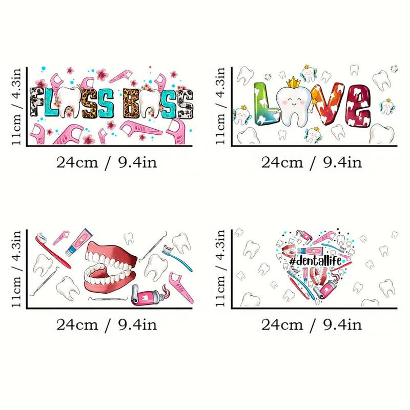 Dental Life Element UV DTF Transfer Sticker, 4 Counts/set Glass Jar Packaging Sticker, Love Dentist & Fairy Element Design UV DTF Cup Packaging Sticker 2