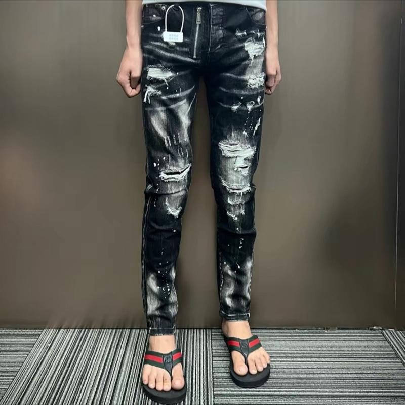 Quần jeans d2 đen mài rách khoá lệch, 4 cúc new 2025