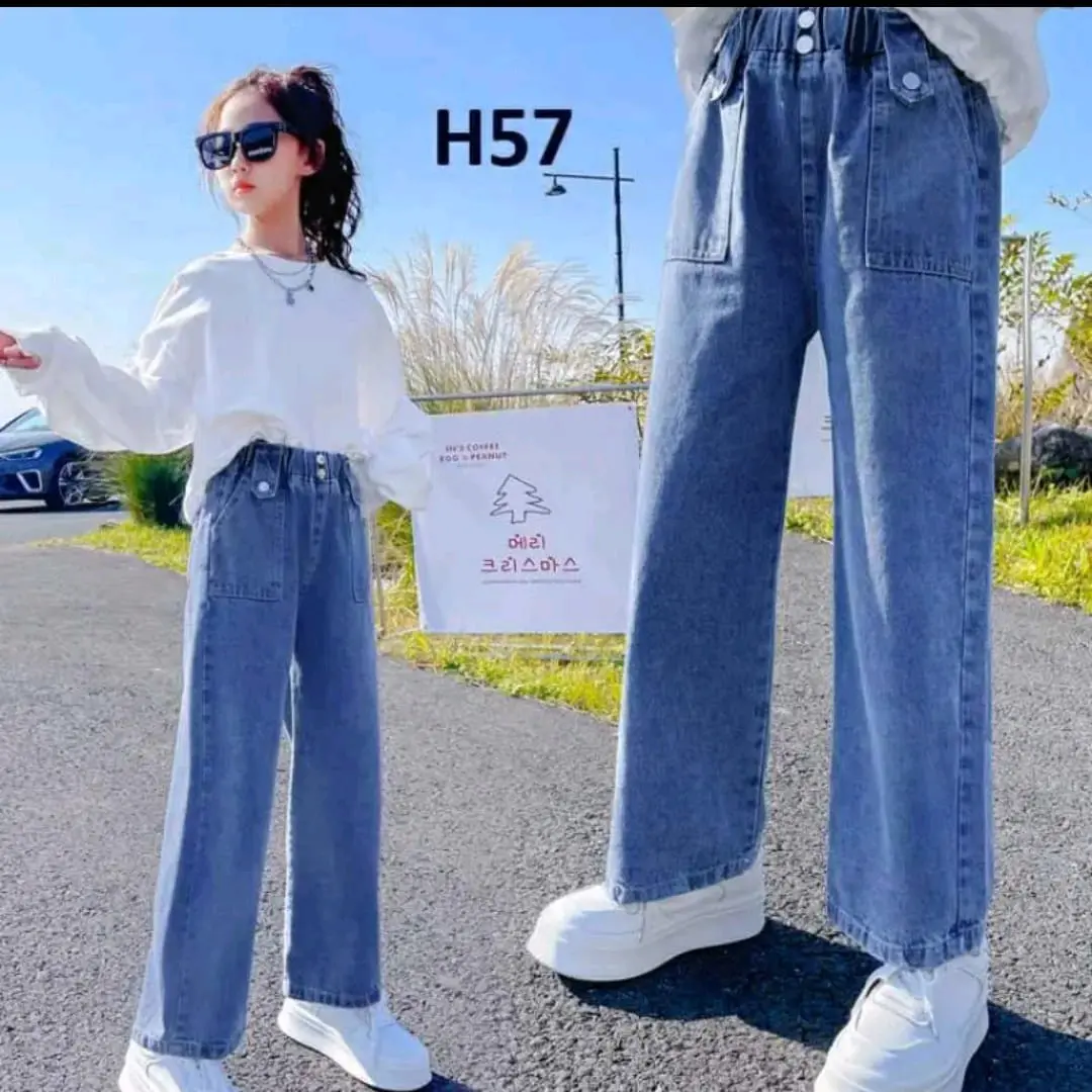 Celana Kulot Jeans Highwaist Anak Kids Denim Palazzo Girls Kulot Anak Remaja Perempuan Usia 6-12 Tahun