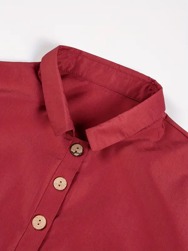 Plus Size Solid Roll Up Sleeve Half-Button High Low Blouse, Casual Long Sleeve Collar Longline Top for Summer, Women's Plus Clothing for Daily Wear 2