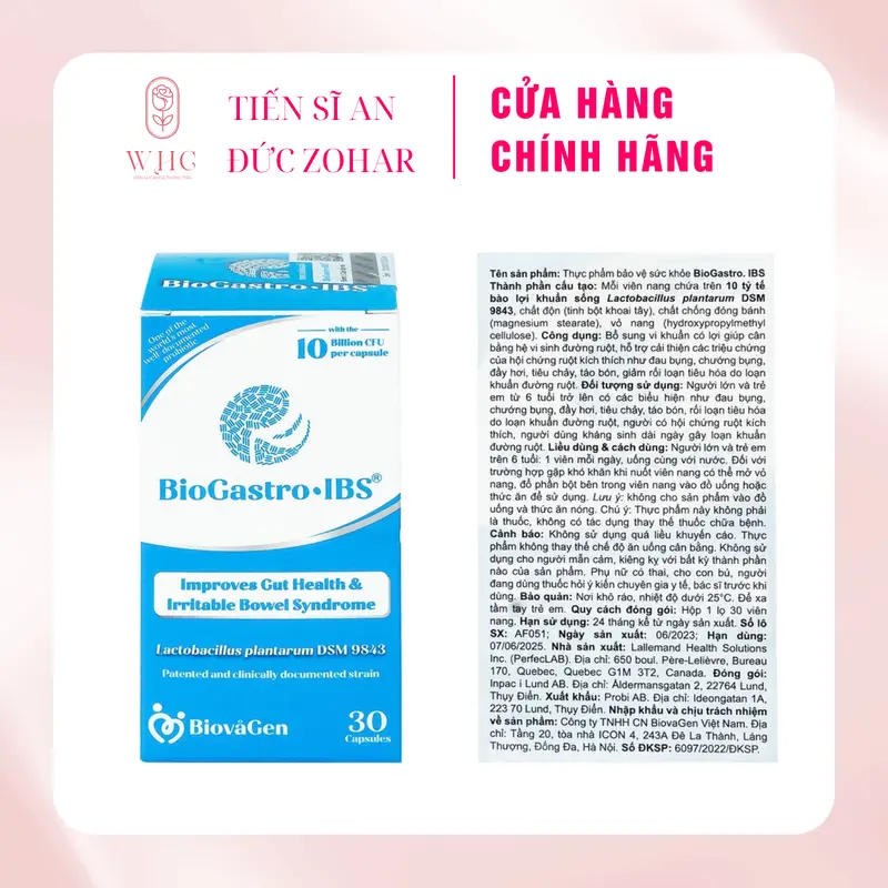 Men vi sinh BioGastro • IBS hỗ trợ cải thiện ruột kích thích, cải thiện sức khỏe đường ruột (Hộp 30 viên)  + Cẩm nang dinh dưỡng 5