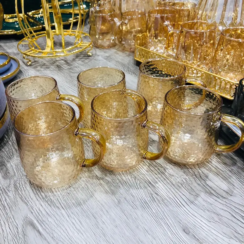 Bộ 6 cốc thuỷ tinh cao cấp ( hổ phách tổ ông có quai) 0
