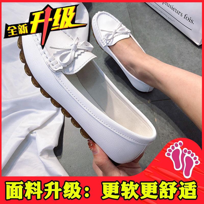 Gommino Female 2024 Spring New Flat Shoes Beef Tendon Soft Bottom Slip-on Lofter Mother White Nurses' Shoes 1