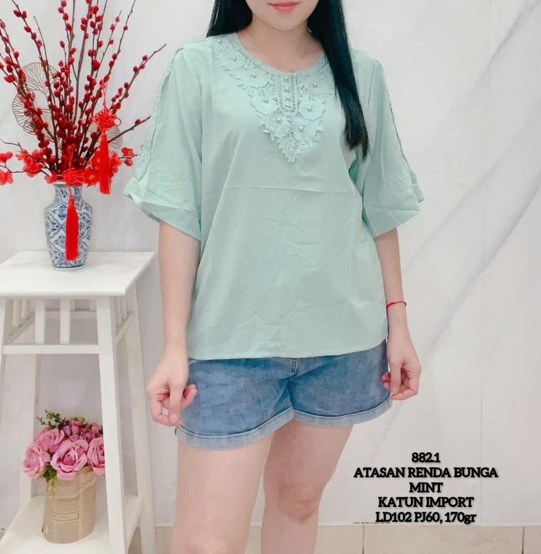 KLV Atasan Blouse Katun Silk Renda Import Lengan 3/4 8