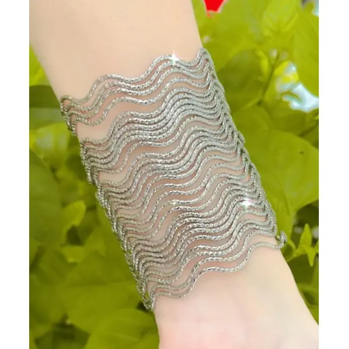 Vòng tay Ximen Sóng 1.5 Ly Trắng Vòng Nong không khóa hoạt tiết Kim Cương nhuyễn Ximen không đen không gỉ không kiêng nước bền màu trọn đời