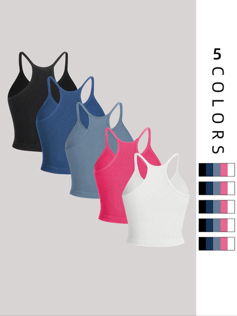 Product Introduction of Women's Plain Round Neck Crop Sports Tennis Vest, Sporty  Comfortable  Breathable Sleeveless Ribbed Crop Cami Top for Gym Workout, Running Vest, Women's Tops, Summer Outfits 2024, Running Vest, Ladies Pickleball Sportswear for Summer, Summer Gym Clothing 3