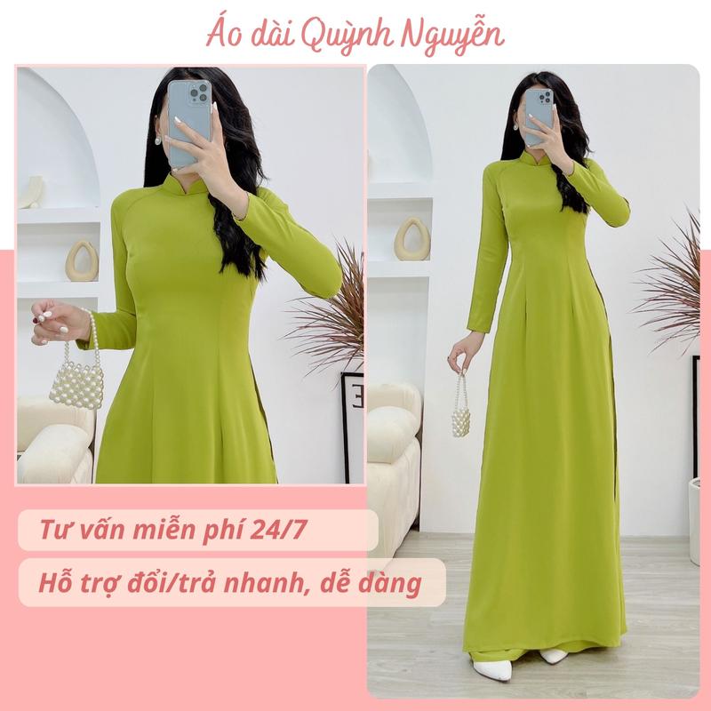 Áo Áo dài trơn, áo dài lụa mỹ cổ truyền thống trơn màu xanh cốm 2 tà tay dài tà A co dãn trẻ trung mịn mát - MÃ T10 Nữ Women Dress Sen Nhung Kem Voan Voi
