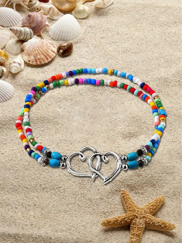 Fashion Heart Decor Elastic Anklet for Women & Girls, Fashion Jewelry for Party, Daily Clothing Decor, Trendy All-match & Exquisite Jewelry for Birthday Gift 6