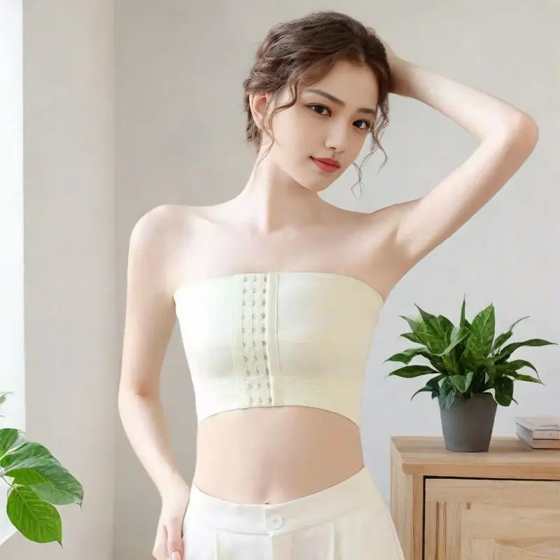 Corset Underwear Female Student Super Flat Cos Strapless Invisible Sports Shockproof Thin Big Breast Show Small Shrink Chest Wrapped Chest